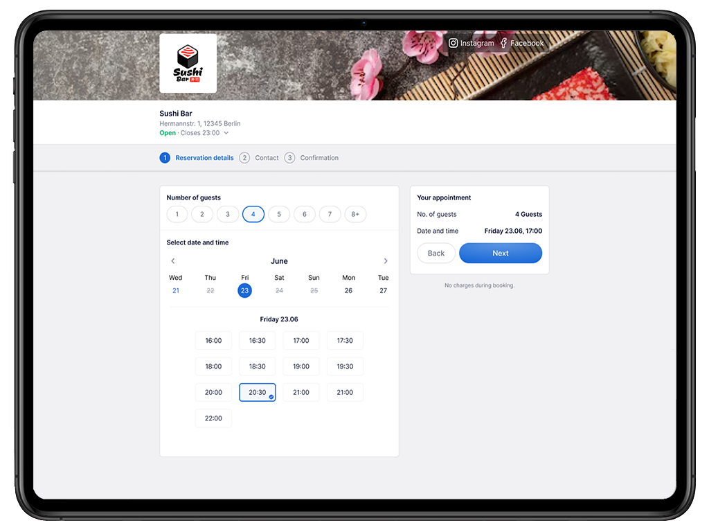 Tillhub Kassensystem - Online Tischreservierung über Website und Social Media