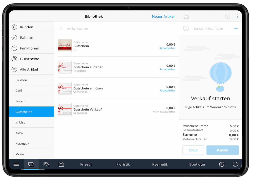Tillhub Kassensystem Screenshot - Gutscheinsystem